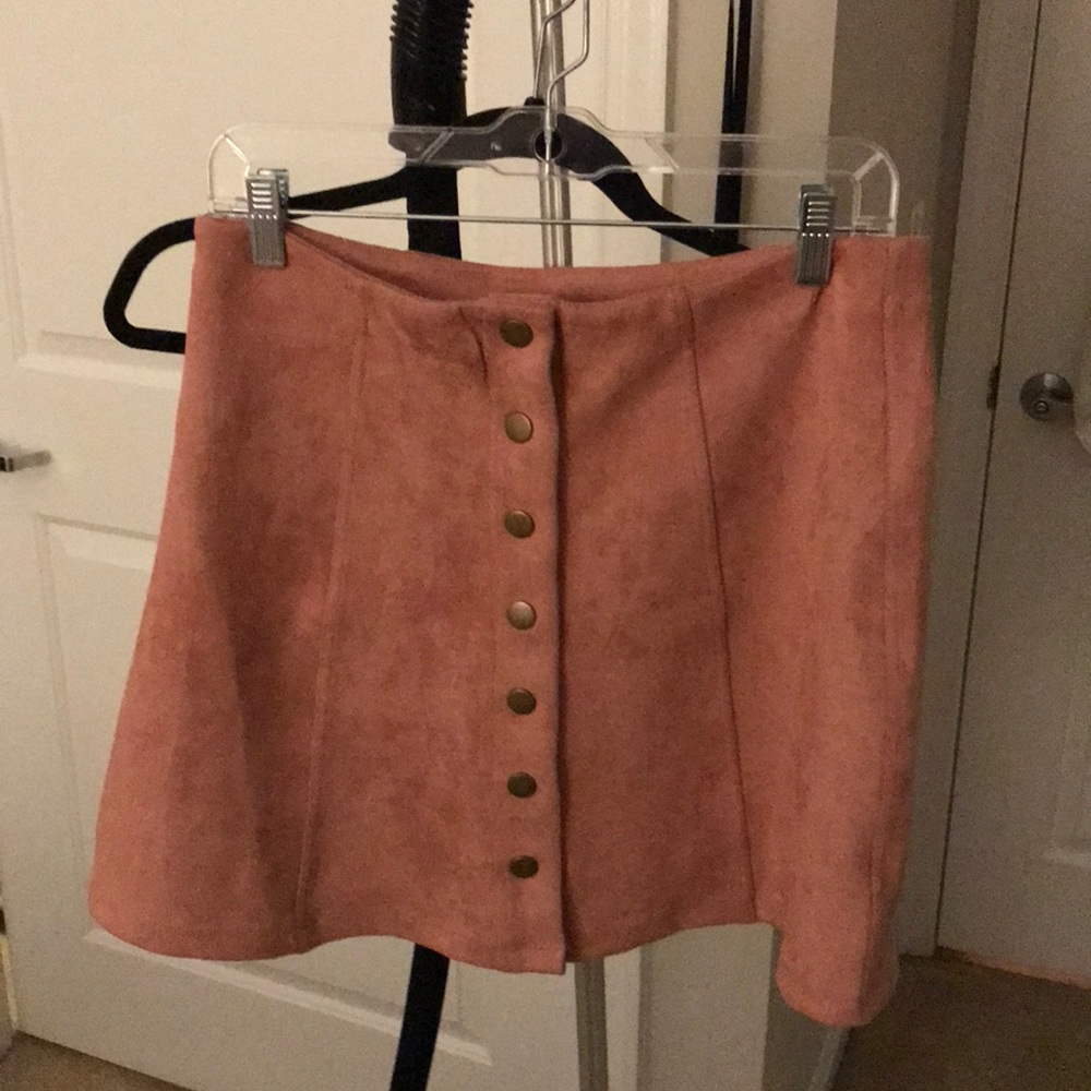 Pink suede button skirt
